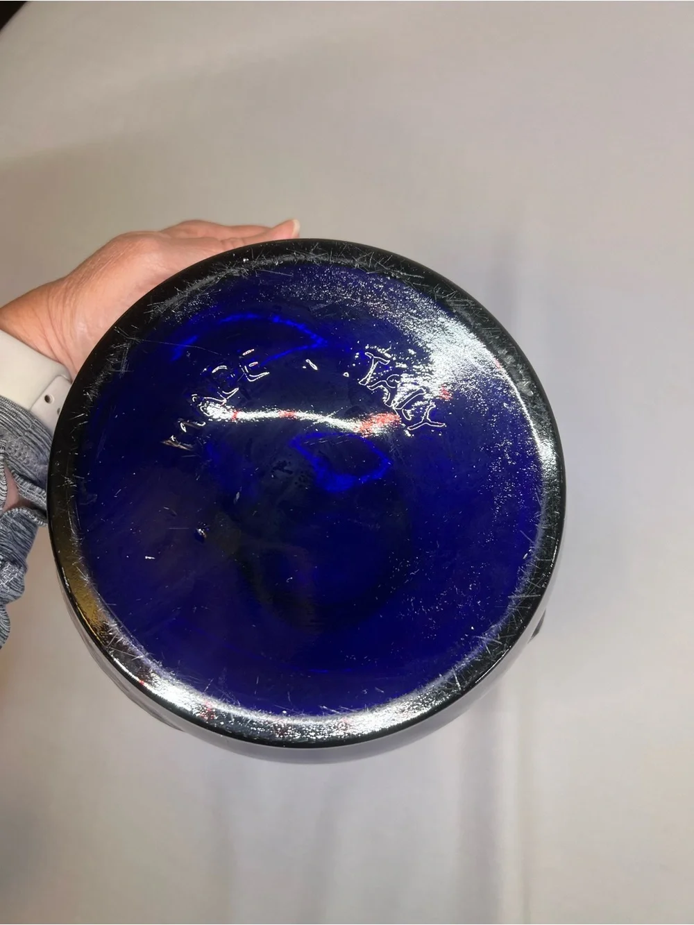 Made in Italy Cobalt Blue Glass Canister Vase with Embossed Design